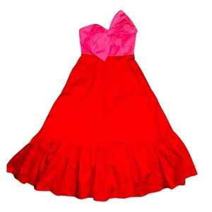 Hutch by Anthropologie Strapless Bow Red and Pink Tie Midi Dress